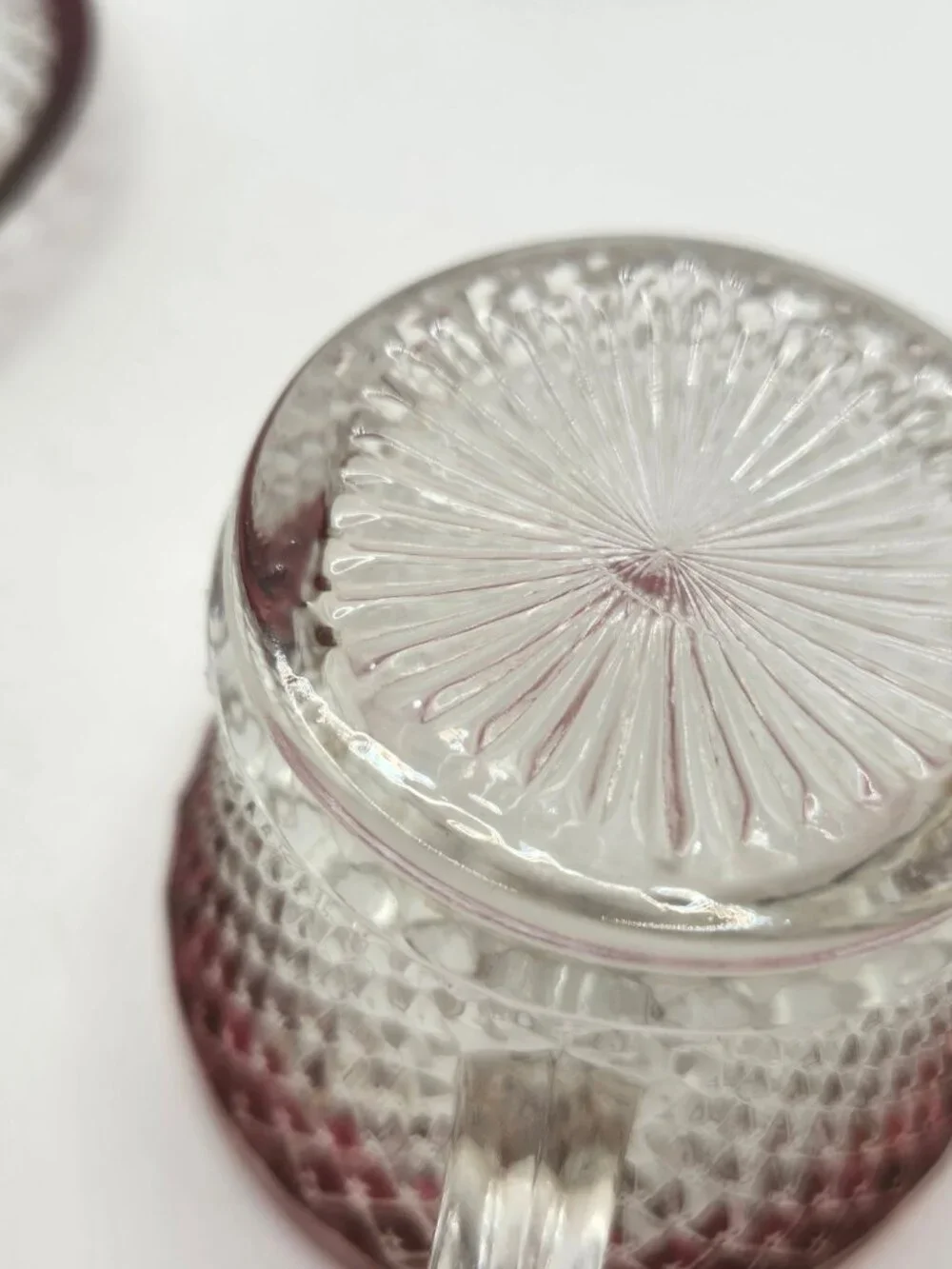 Vintage Set of 4 Indiana Glass Ruby Red Diamond Point Cups with Saucer Sets